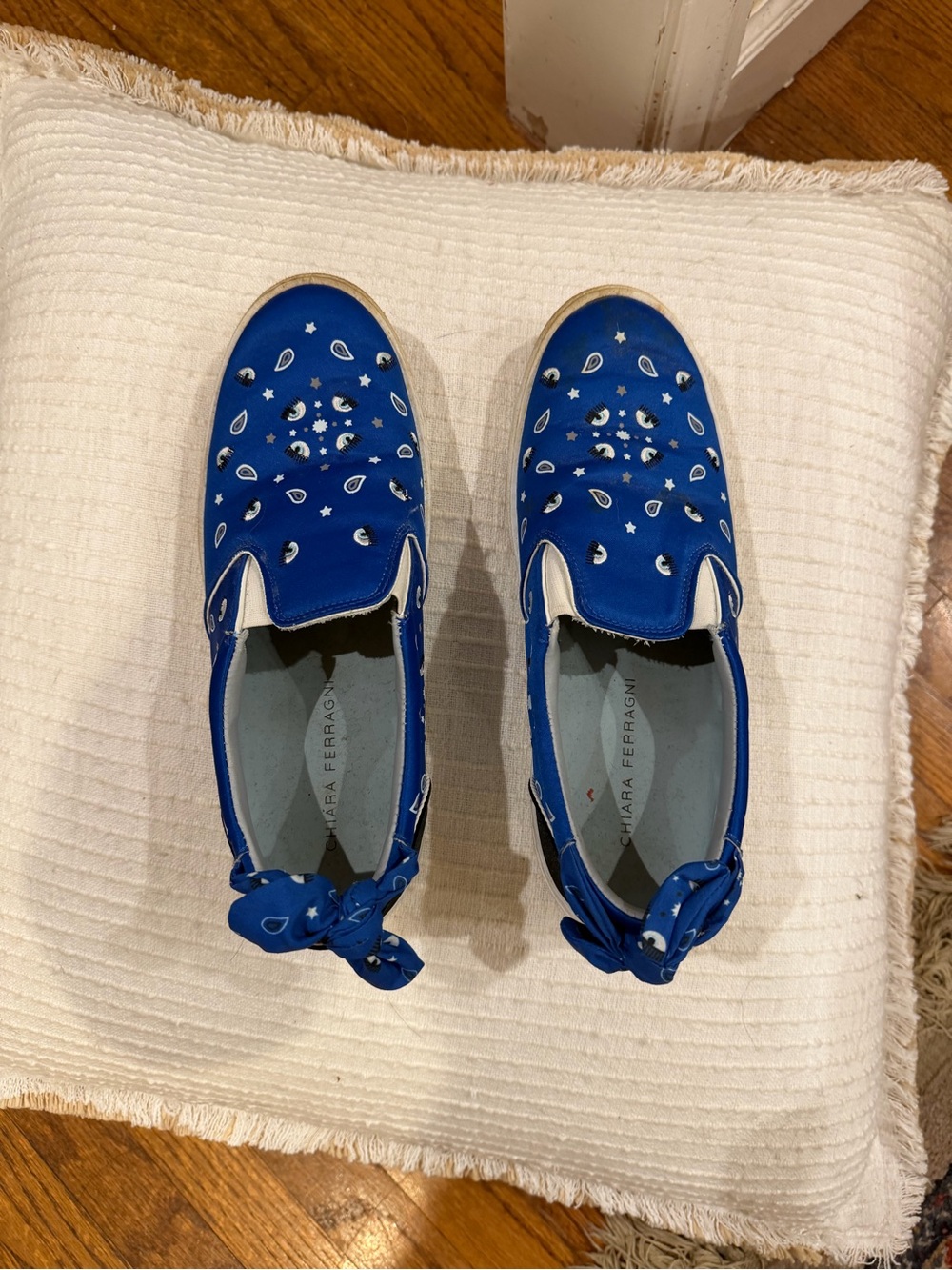 Chiara Ferragni Kids Royal Blue Slip-On Sneakers with Bandana Bow